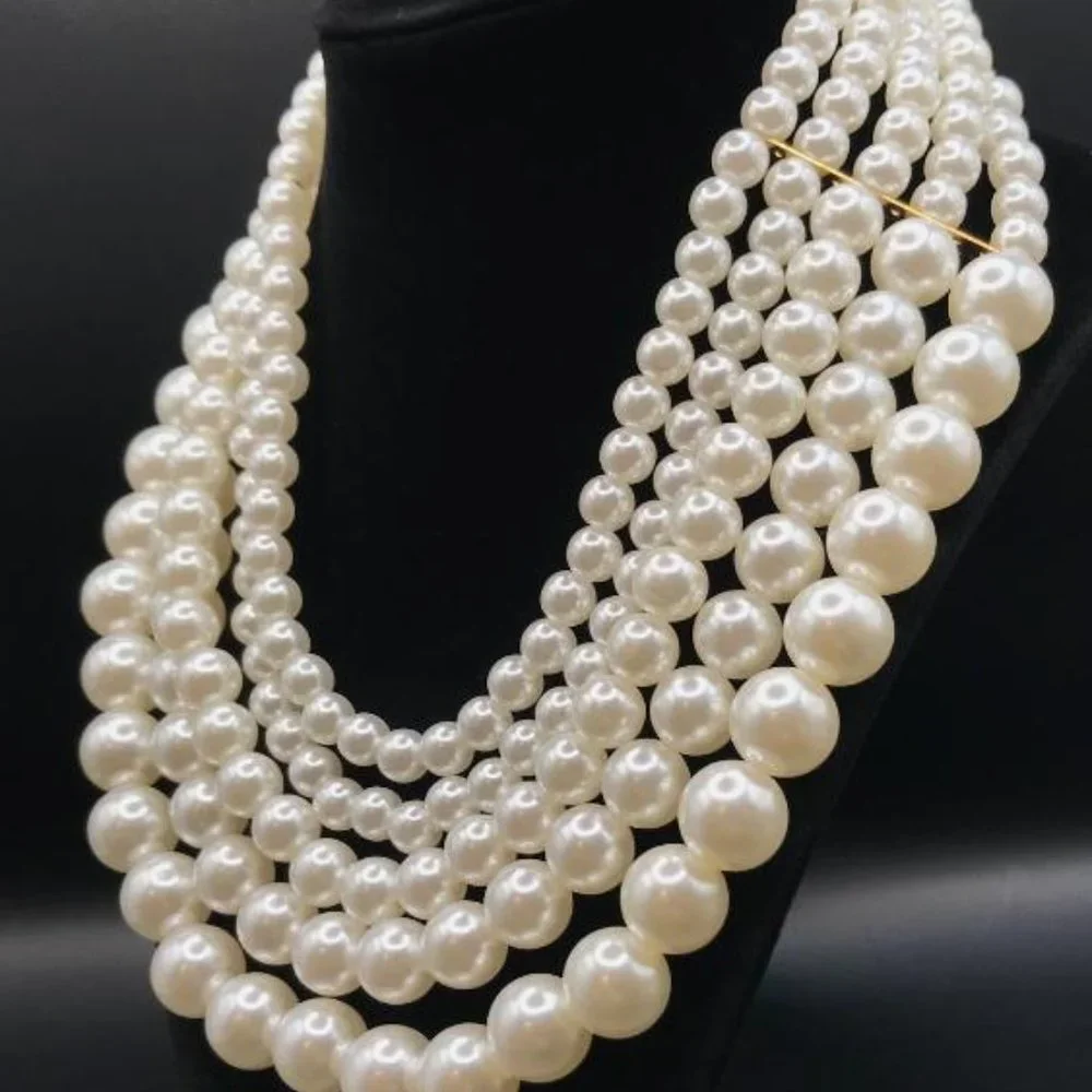 Multi Layer Graduated Faux Pearl Necklace - Picture 3 of 7